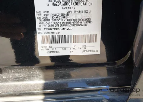 2013 Mazda Mazda6 I Sport from USA, damaged, VIN 1YVHZ8BH3D5M12507